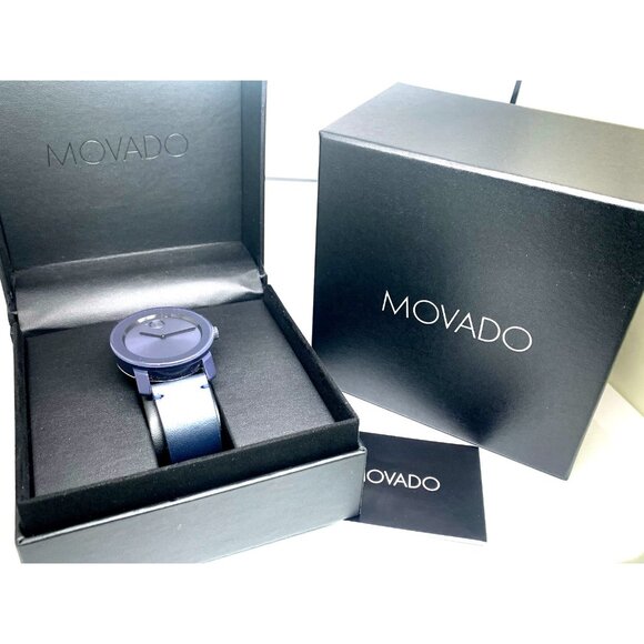 Movado Men's Watch 3600370 Bold Swiss Quartz Blue Dial 42mm Black Leather Band - Picture 3 of 14